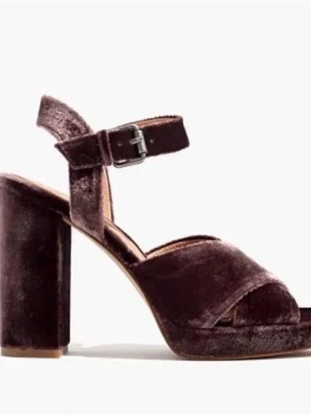 Madewell Vanessa Brown Velvet Heeled Sandals chunky block heel
